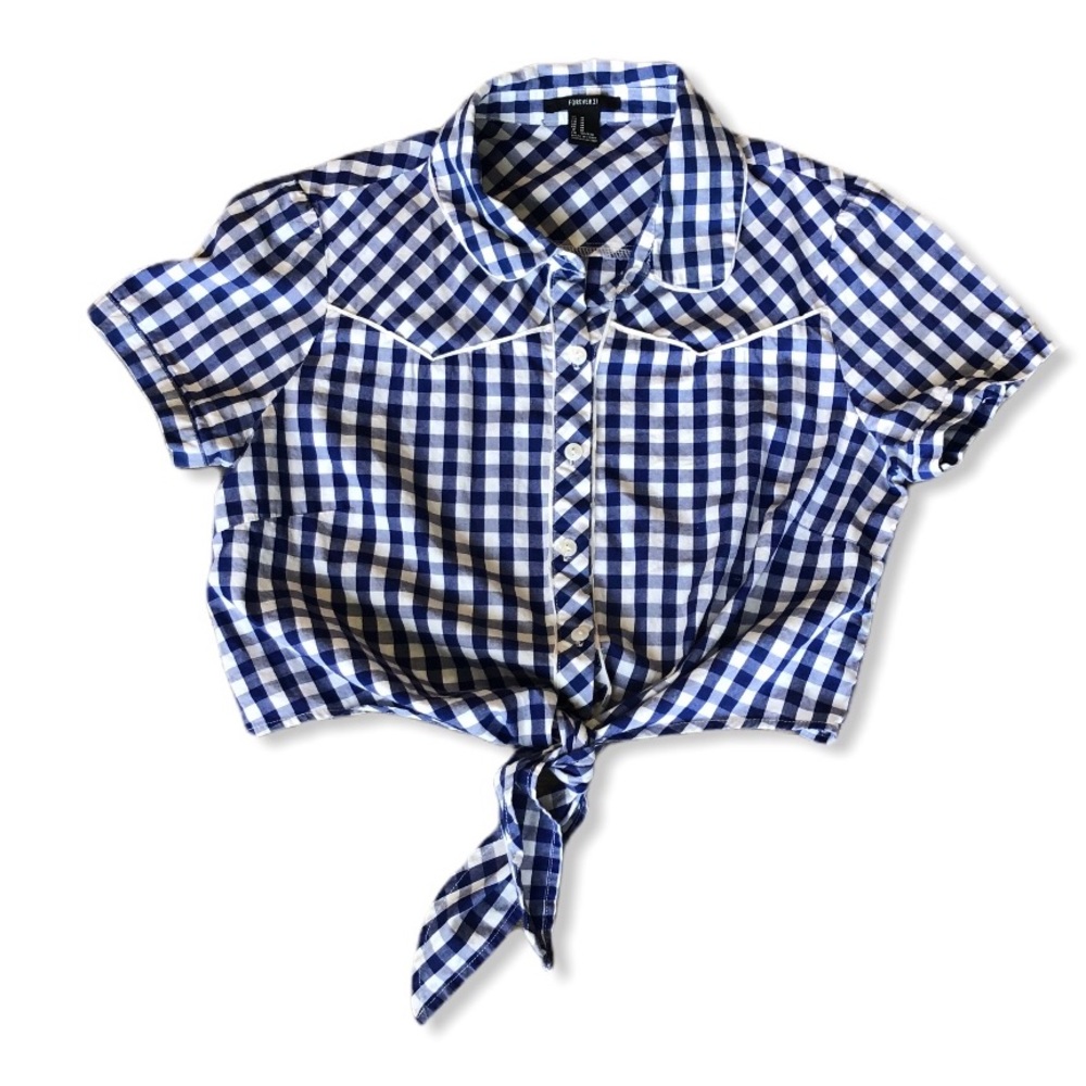 Forever 21 crop top western tie front button down